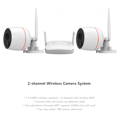 Canavis H.265  2CH 1080P wireless camera system with 2 way audio mini wireless NVR TF card storage  (no HDD)