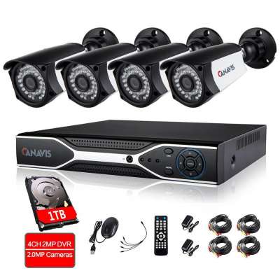 CANAVIS 1080P AHD Bullet Camera, 1/3'' 2.0MP CMOS, 3.6mm Lens, 36pcs LEDs + 4CH Digital Recorder System DVR Kit