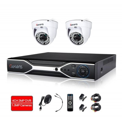 CANAVIS 2pcs HD 720P AHD Dome Camera 4ch DVR Recorder System 36pcs LEDs, 65ft IR Night Vision CCTV Surveillance